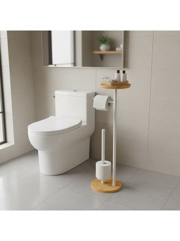 relaxdays Toilettenpapierhalter in Weiß/Natur - (B)25 x (H)65 x (T)20 cm