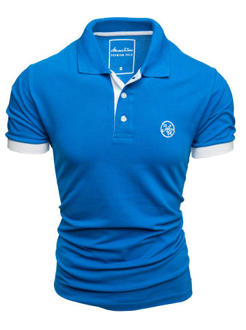 Amaci&Sons Basic Kontrast Polo Shirt MEMPHIS in Royalblau/Weiß