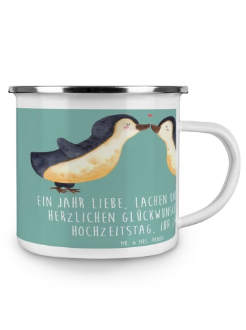 Mr. & Mrs. Panda Emaille Tasse 1. Hochzeitstag Papierhochzeit mi... in Meeresbrise
