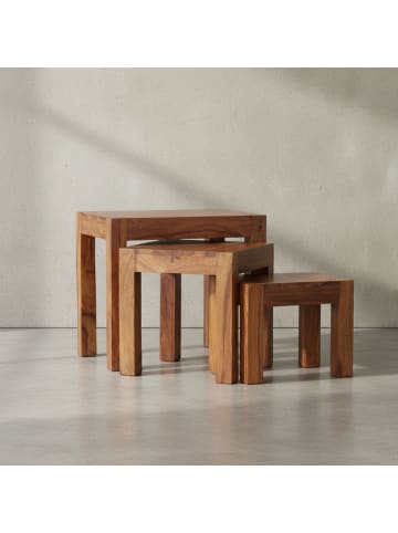 KADIMA DESIGN Holz Satztisch Set "NAKO", 3-teilig, im Landhaus-Stil, platzsparend in Braun