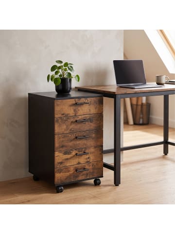 relaxdays Rollcontainer in Schwarz/ Braun - (B)40 x (H)69 x (T)40 cm