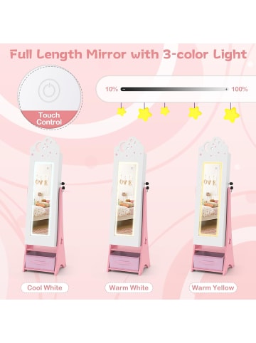 COSTWAY 2 in 1 Schmuckschrank Kinder mit Beleuchtung in Weiß