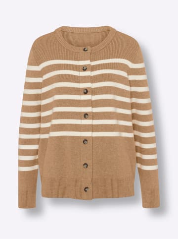 Heine Strickjacke in camel-ecru-geringelt