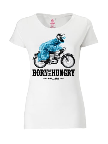 Logoshirt T-Shirt Sesamstraße - Krümelmonster Motorrad in weiß