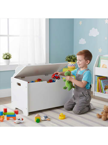 relaxdays Spielzeugtruhe "Bär" in Weiß - (B)60 x (H)48 x (T)38 cm