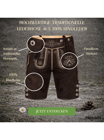 PAULGOS Lederhose Kurz Echtleder HK2 in Dunkelbraun