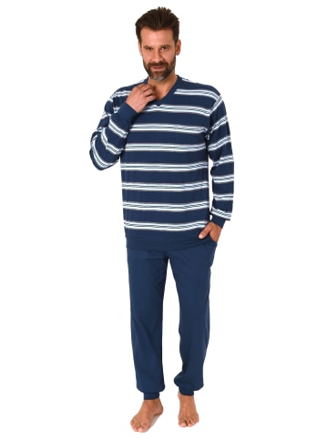 NORMANN langarm Schlafanzug Pyjama Bündchen Streifen in marine