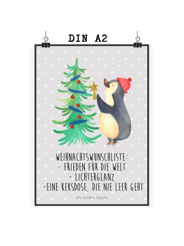 Mr. & Mrs. Panda Poster Pinguin Weihnachtsbaum mit Spruch in Grau Pastell