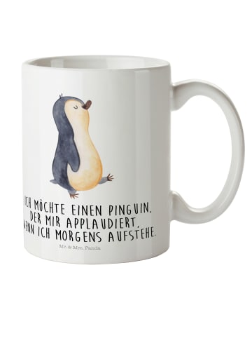 Mr. & Mrs. Panda Plastikbecher Pinguin mHerzieren mit Spruch in Weiß