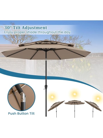 COSTWAY 3-stöckig Sonnenschirm 300 cm in Braun