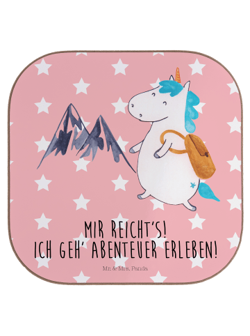 Mr. & Mrs. Panda Untersetzer Einhorn Bergsteiger mit Spruch in Rot Pastell