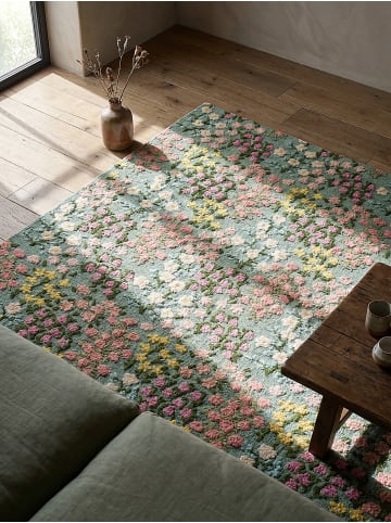 KADIMA DESIGN Wollteppich Floral Muster, Naturmotive, Schlafzimmer in Multicolor-Grün