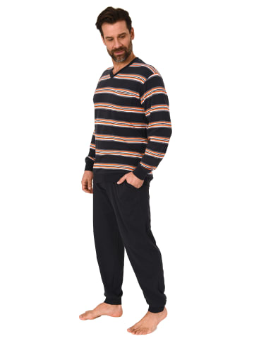 NORMANN langarm Schlafanzug Pyjama Bündchen Streifen in dunkelgrau