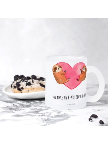 Mr. & Mrs. Panda Glas Faultiere Herz mit Spruch in Transparent