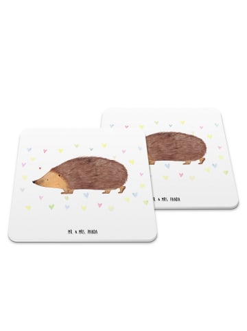 Mr. & Mrs. Panda Bierdeckel Igel Herzen ohne Spruch in Weiß