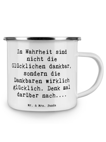 Mr. & Mrs. Panda Becher Emaille Spruch Dankbarkeit für kleine Di... in Weiß
