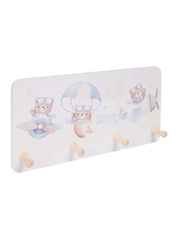 relaxdays Kindergarderobe "Bär" in Weiß/ Blau - (B)40 x (H)20 x (T)5,5 cm