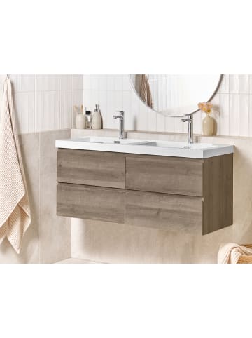 Beliani 2-tlg Badezimmerschrank mit Spiegel VIEDMA in Beige/Weiß