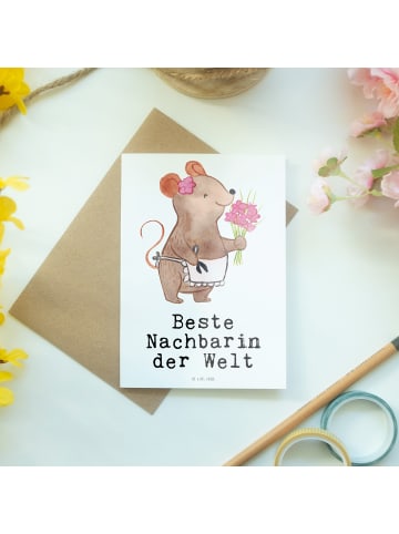 Mr. & Mrs. Panda Neujahrskarte Maus Beste Nachbarin der Welt mit... in Weiß