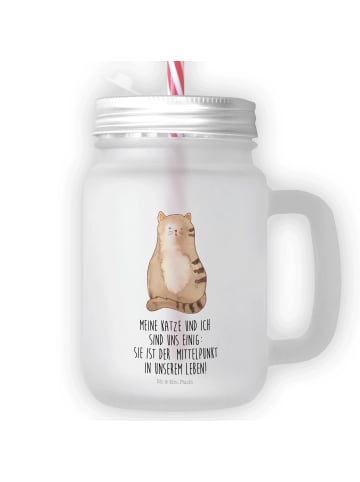 Mr. & Mrs. Panda Mason Jar Trinkglas Katze Sitzen mit Spruch in Transparent
