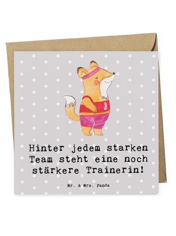 Mr. & Mrs. Panda Einladungskarte Radsport Trainerin mit Spruch in Grau Pastell