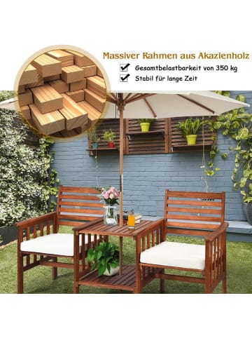 COSTWAY Gartenbank 2-Sitzer mit Beistelltisch in Braun