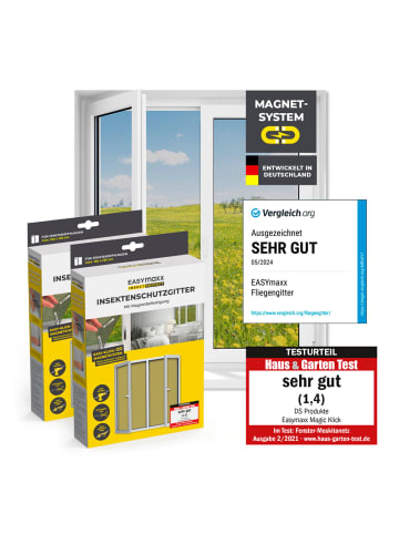 EASYmaxx Moskitonetz 2er-Set 150x130cm schwarz 12 Magnetbefestigung für Fenster Schwarz