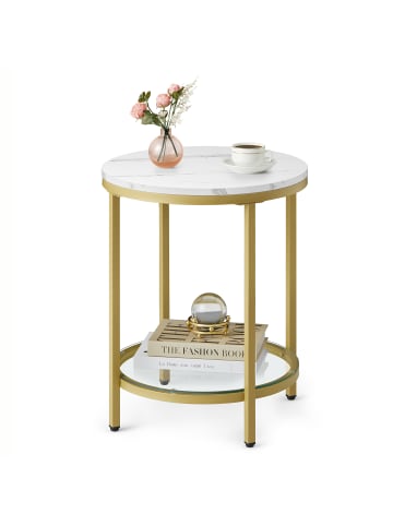 VASAGLE Beistelltisch Baris in Marmorweiß-Helles-Gold - (B)45 x (H)55 x (T)45 cm