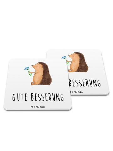Mr. & Mrs. Panda Tischuntersetzer Igel Blumen mit Spruch in Weiß