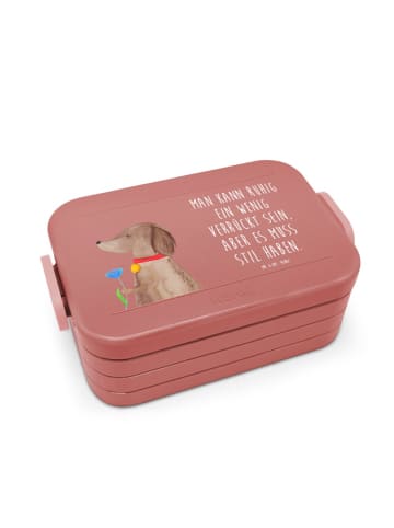 Mr. & Mrs. Panda Lunchbox Hund Blume Motiv mit Spruch in Rot Pastell