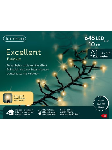 LUMINEO Lichterkette EXCELLENT TWINKLE 648 LED 10 m, schwarzes Kabel in Soft Gold