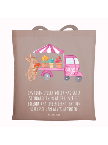 Mr. & Mrs. Panda Tote Bag Osterhase Blumenwagen mit Spruch in Braun Pastell