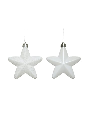 MARELIDA 6er Set Weihnachtsbaumschmuck Sterne bruchfest H: 7,5cm in weiß