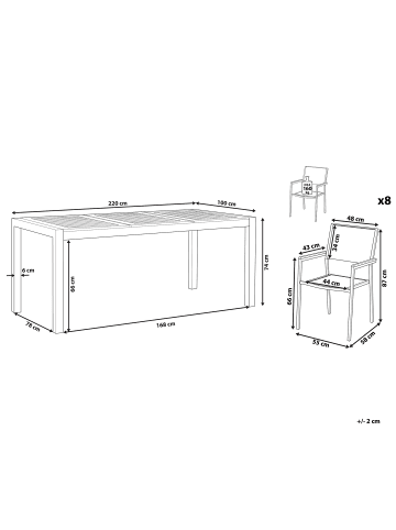 Beliani 9-tlg Gartentisch Set GROSSETO in Weiß/Braun/Silber