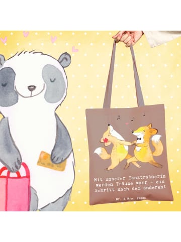 Mr. & Mrs. Panda Tragetasche Tanzen Trainerin mit Spruch in Braun Pastell
