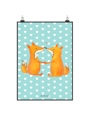 Mr. & Mrs. Panda Wandbild Füchse Liebe ohne Spruch in Türkis Pastell