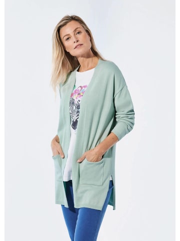 GOLDNER Kurzgröße:  Longstrickjacke mit aufgesetzten Taschen in bergsee