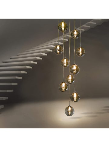 ZMH Pendelleuchte 10-flammige G9 in bernstein Glas und Kristall L41cm x H215cm
