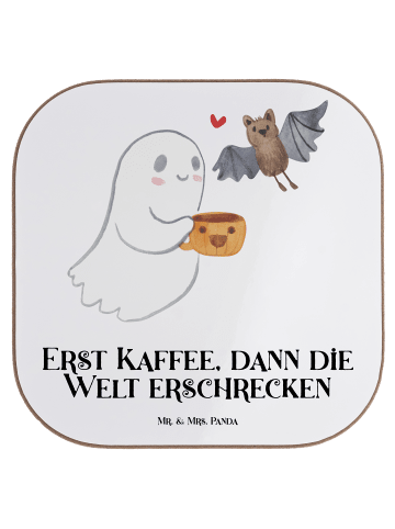 Mr. & Mrs. Panda Glas-Untersetzer Gespenst Kaffee mit Spruch in Weiß