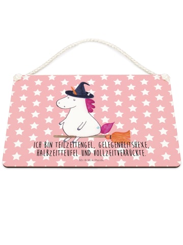 Mr. & Mrs. Panda Schild Einhorn Hexe mit Spruch in Rot Pastell