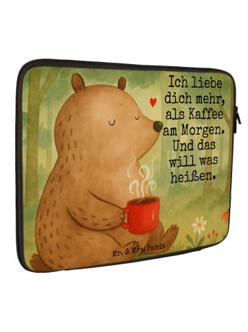 Mr. & Mrs. Panda Laptop Tasche Bär Morgenkaffee Design mit Spruch in Weiß