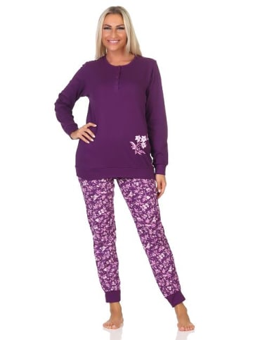 NORMANN Schlafanzug langarm Bündchen Kuschel interlock - 80565 in beere