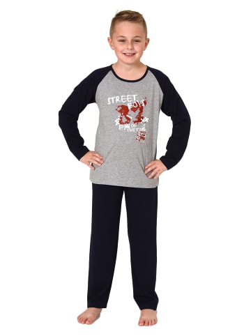 NORMANN Pyjama langarm Schlafanzug CollegeLook - 74138 in grau