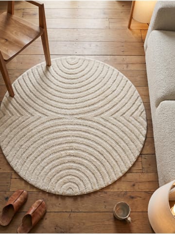 KADIMA DESIGN Hochflorteppich 3D Bögen Boho Waschbar Wohnzimmer in Creme
