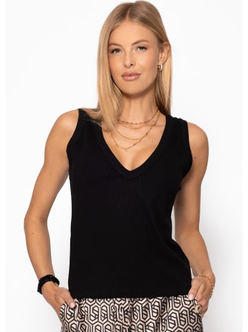 SASSYCLASSY Lockeres Viskose Top mit V-Ausschnitt in Schwarz