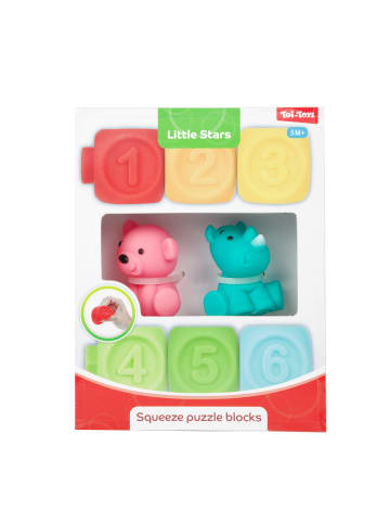 Toi-Toys LITTLE STARS - 6 Baby Quietsch-Stapelblöcke und 2 Gummitiere in mehrfarbig