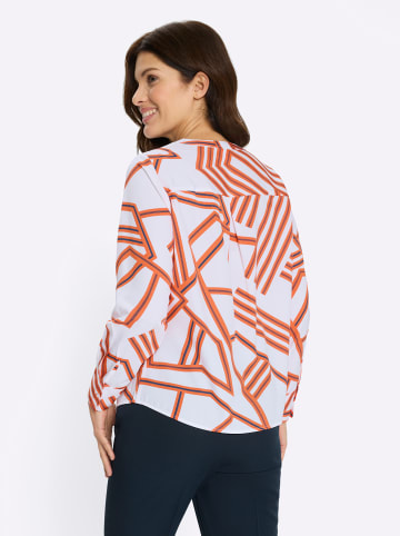 Sieh an! Schlupf-Bluse in weiß-orange-bedruckt