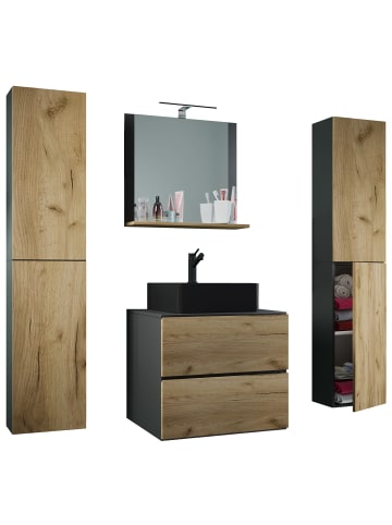 VCM  5-tlg Waschtisch Badmöbel 60cm Lendas XL Schublade in Anthrazit / Honig-Eiche
