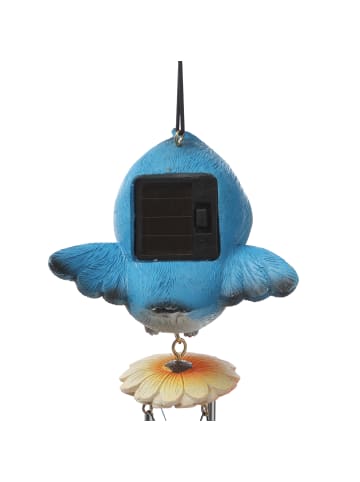 MARELIDA LED Solar Windspiel Vogel Klangspiel mit Vögelchen H: 29cm in blau