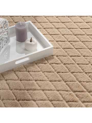 KADIMA DESIGN Hochflor Teppich waschbar Unifarben Struktur Schlafzimmer in Beige
